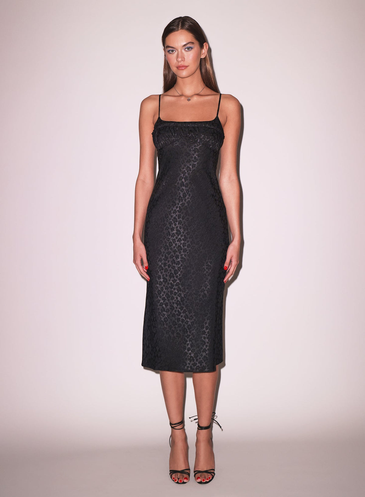 Black Pansy Jacquard Ruched Bust Dress - Fleur du Mal