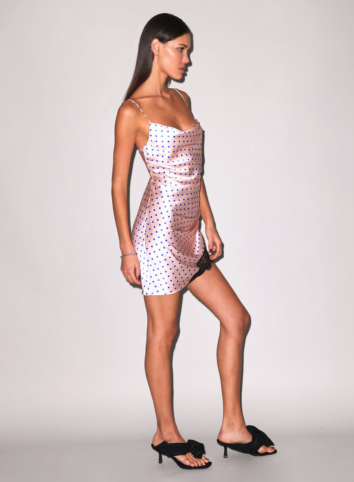 Small Blue Dot Silk Ruched Dress - Fleur du Mal