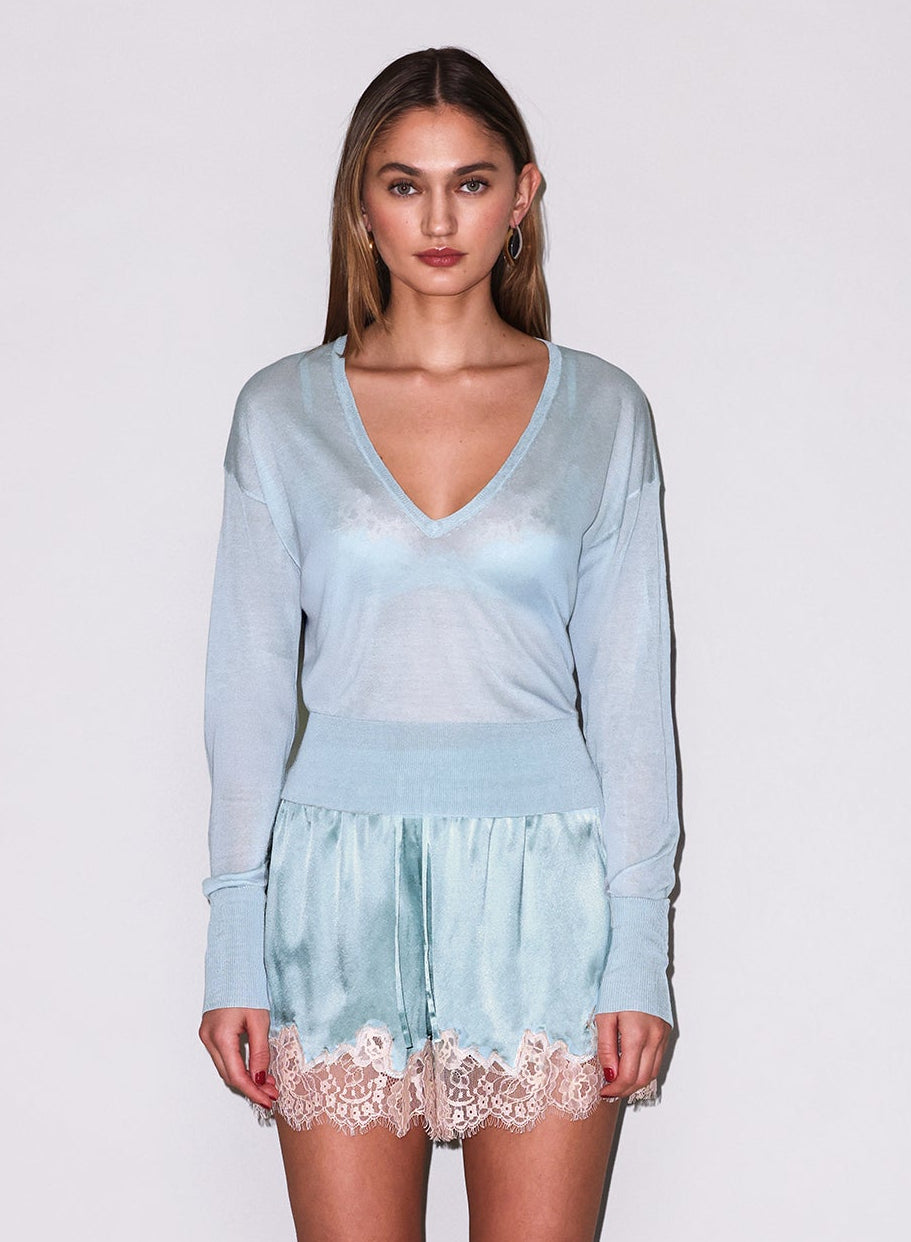 Frosted Mint Sheer Knit V-Neck Sweater - Fleur du Mal