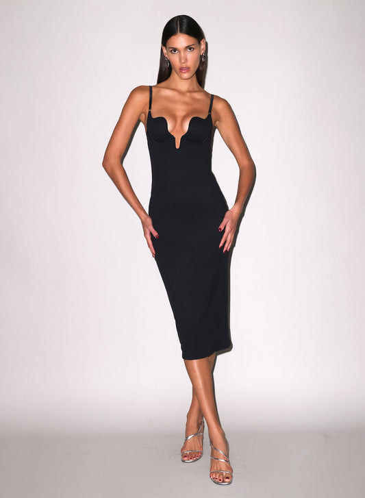 Black Seduce U-Plunge Midi Dress - Fleur du Mal