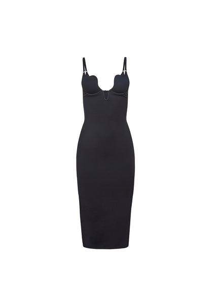 Black Seduce U-Plunge Midi Dress - Fleur du Mal