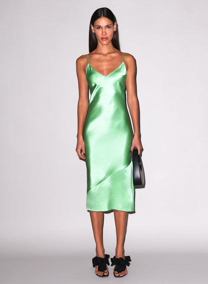 Pastel Lime Silk V Slip Dress - Fleur du Mal