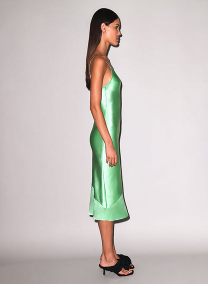 Pastel Lime Silk V Slip Dress - Fleur du Mal