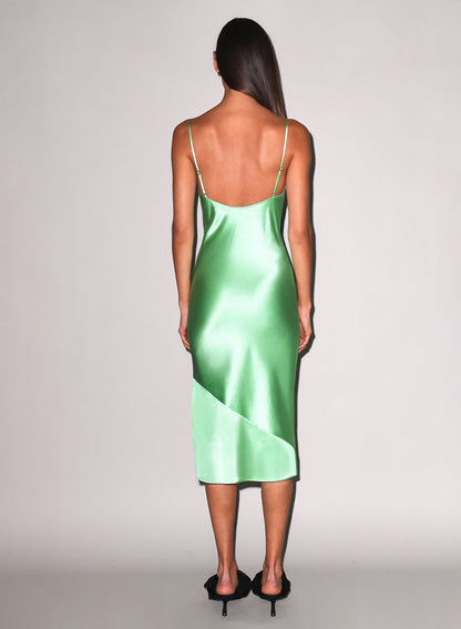 Pastel Lime Silk V Slip Dress - Fleur du Mal