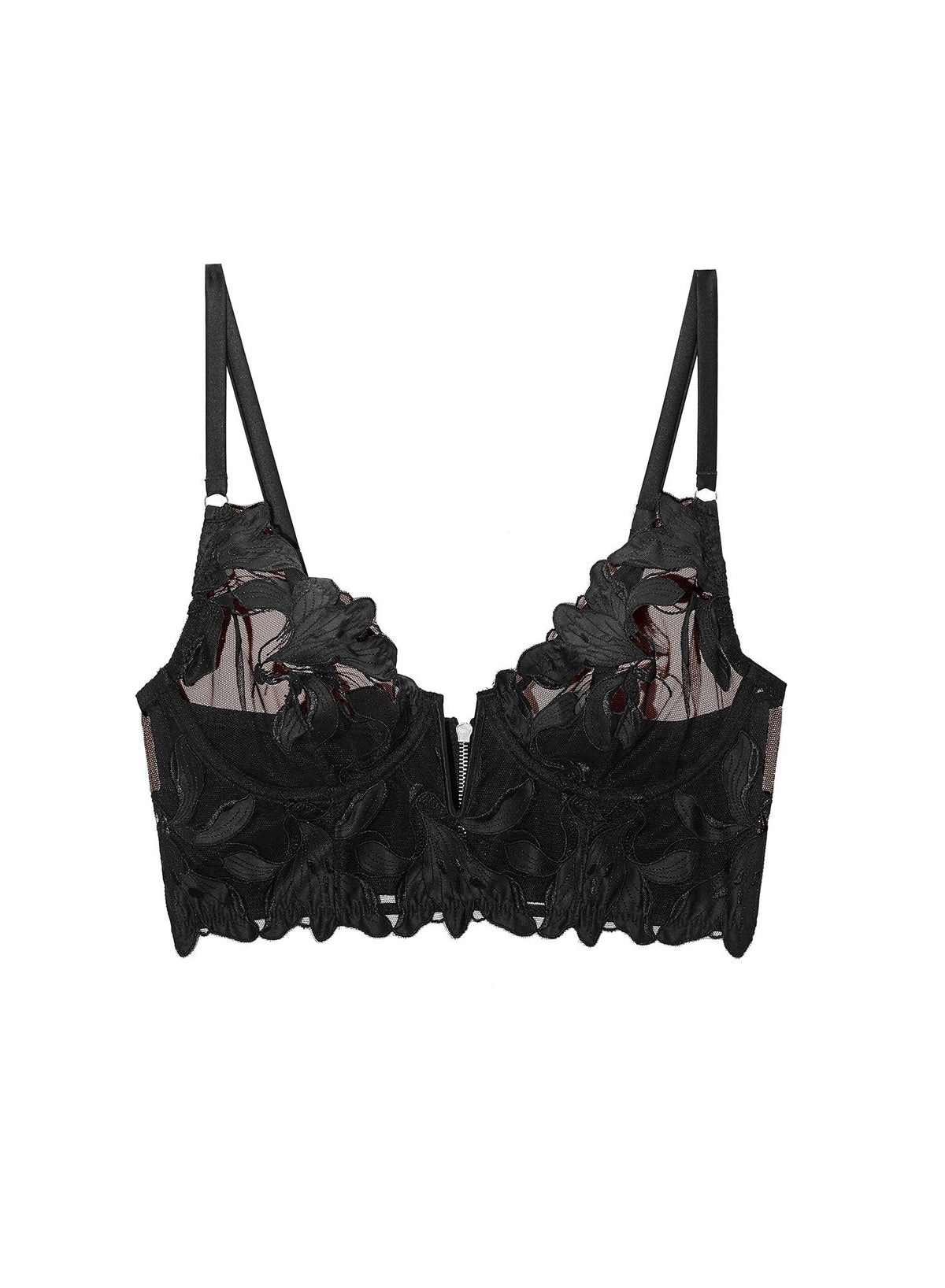 Black Lily Embroidery Longline Demi Bra - Fleur du Mal