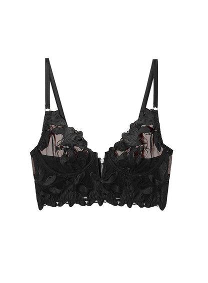 Black Lily Embroidery Longline Demi Bra - Fleur du Mal