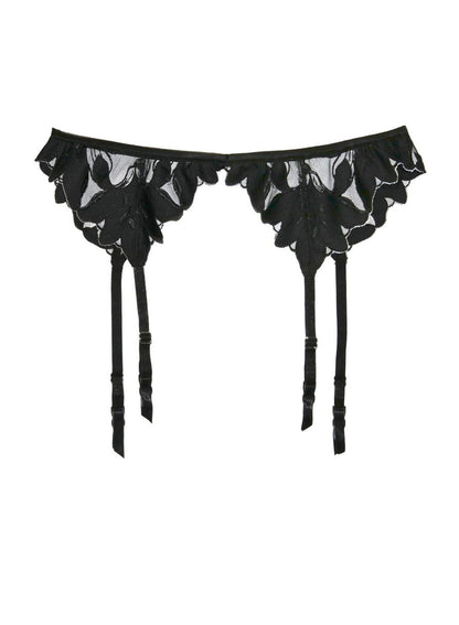 Black Lily Embroidery Garter Belt - Fleur du Mal
