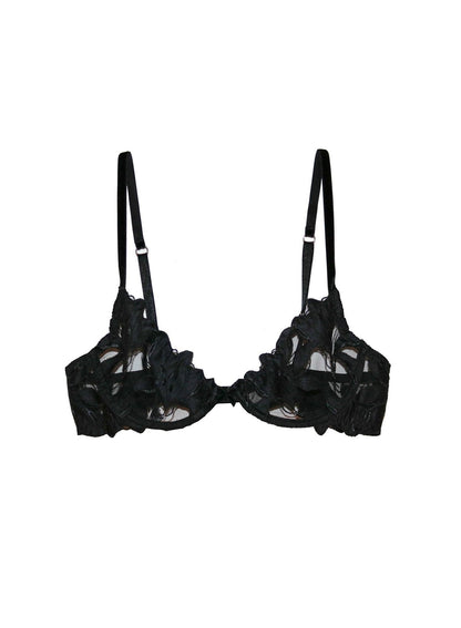 Black Lily Embroidery Plunge Demi Bra - Fleur du Mal
