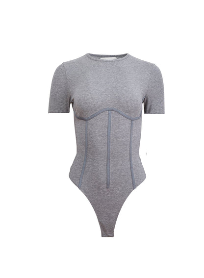 Heather Grey Organic Cotton T-Shirt Bodysuit - Fleur du Mal