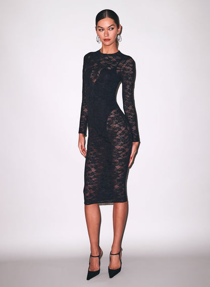 Black Le Stretch Lace Long Sleeve Dress - Fleur du Mal