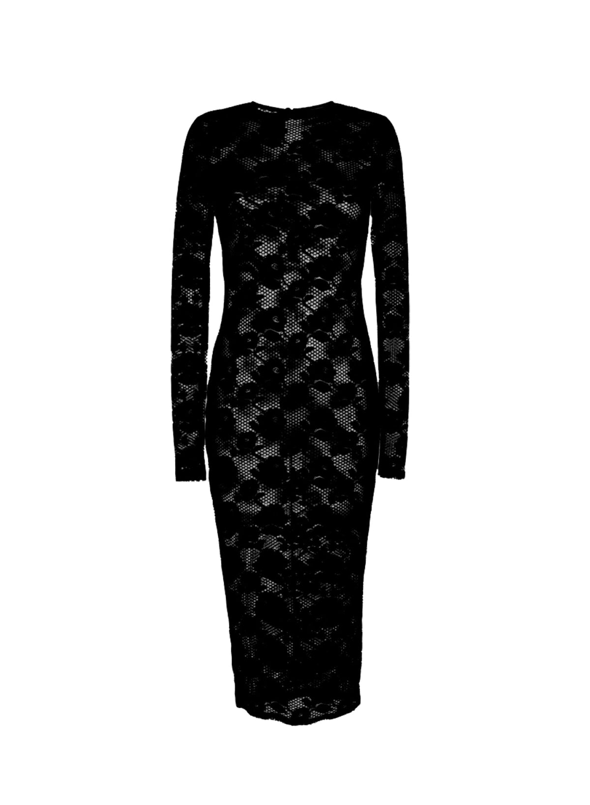 Black Le Stretch Lace Long Sleeve Dress - Fleur du Mal
