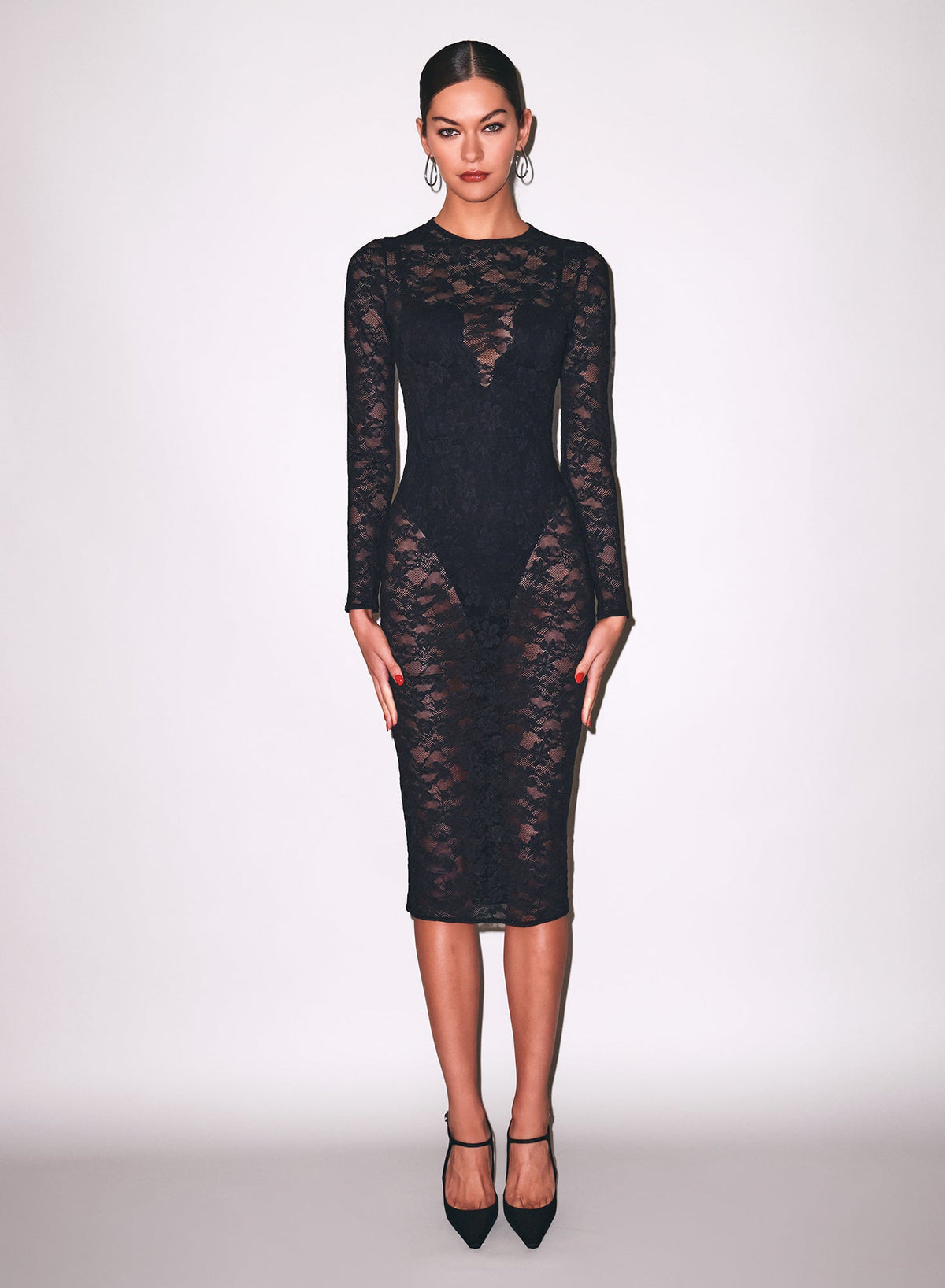 Black Le Stretch Lace Long Sleeve Dress - Fleur du Mal