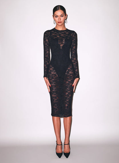 Black Le Stretch Lace Long Sleeve Dress - Fleur du Mal