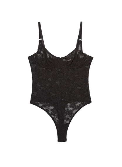 Black Le Stretch Lace Bodysuit - Fleur du Mal