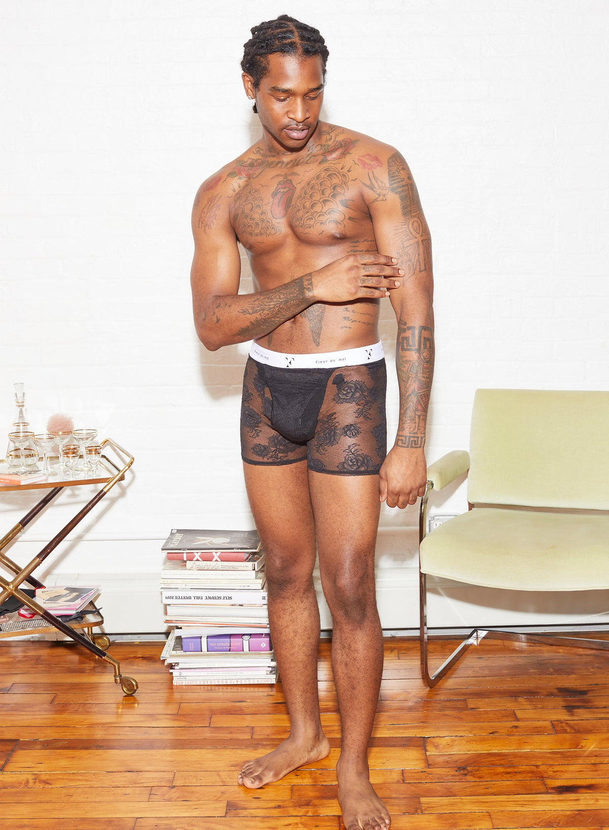 Black Men's Bouquet Lace Boxer Brief - Fleur du Mal