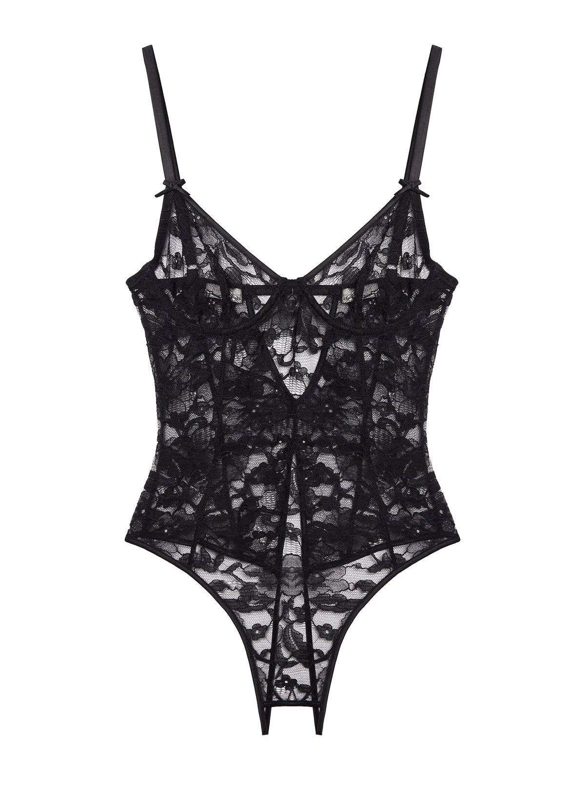 Black Magnolia Lace Ouvert Bodysuit - Fleur du Mal