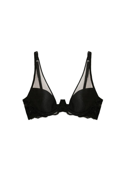Black Charlotte Sheer Overlay Demi Bra - Fleur du Mal