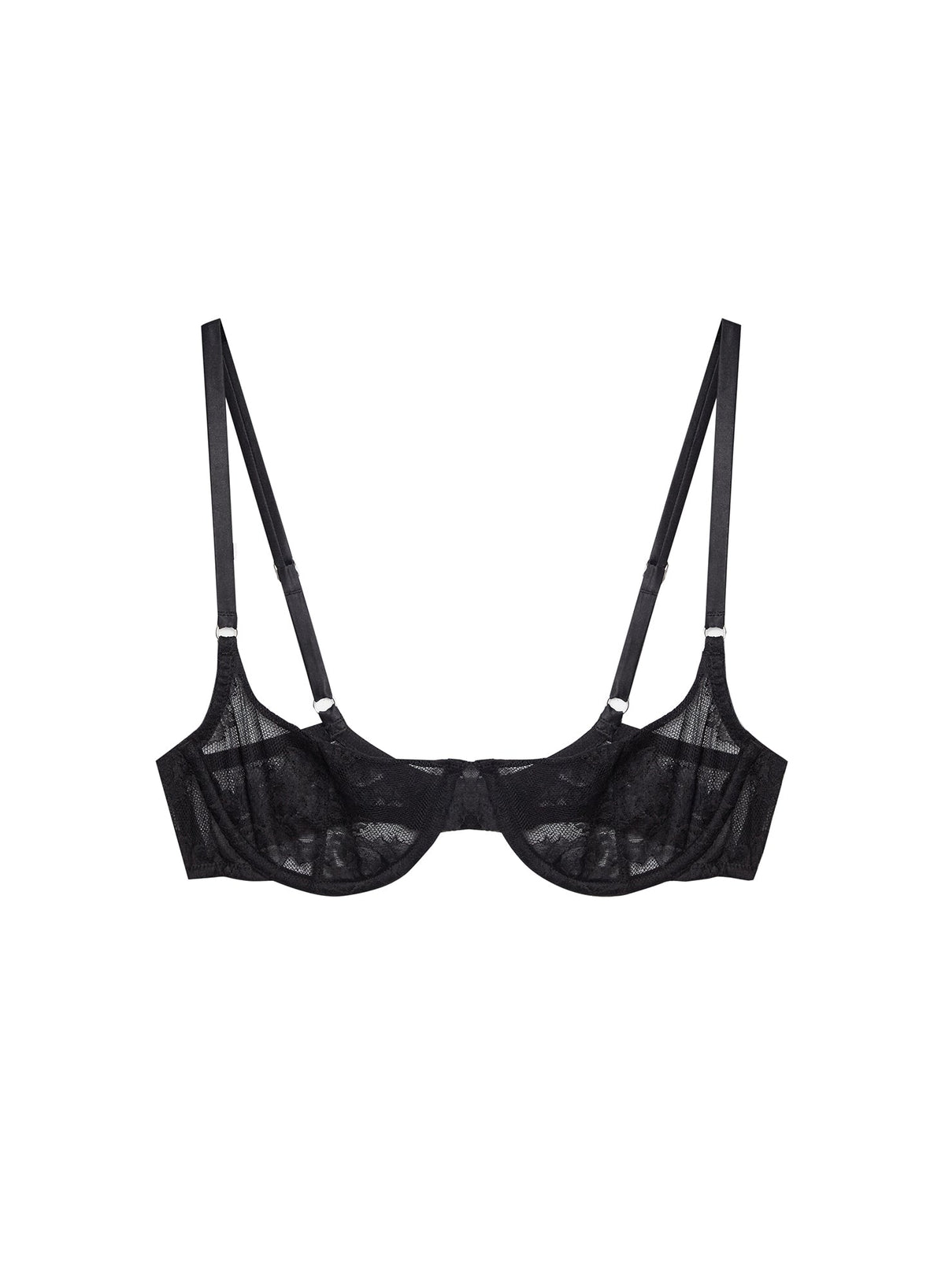 Black Bouquet Lace Scooped Balconette Bra - Fleur du Mal