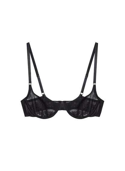 Black Bouquet Lace Scooped Balconette Bra - Fleur du Mal