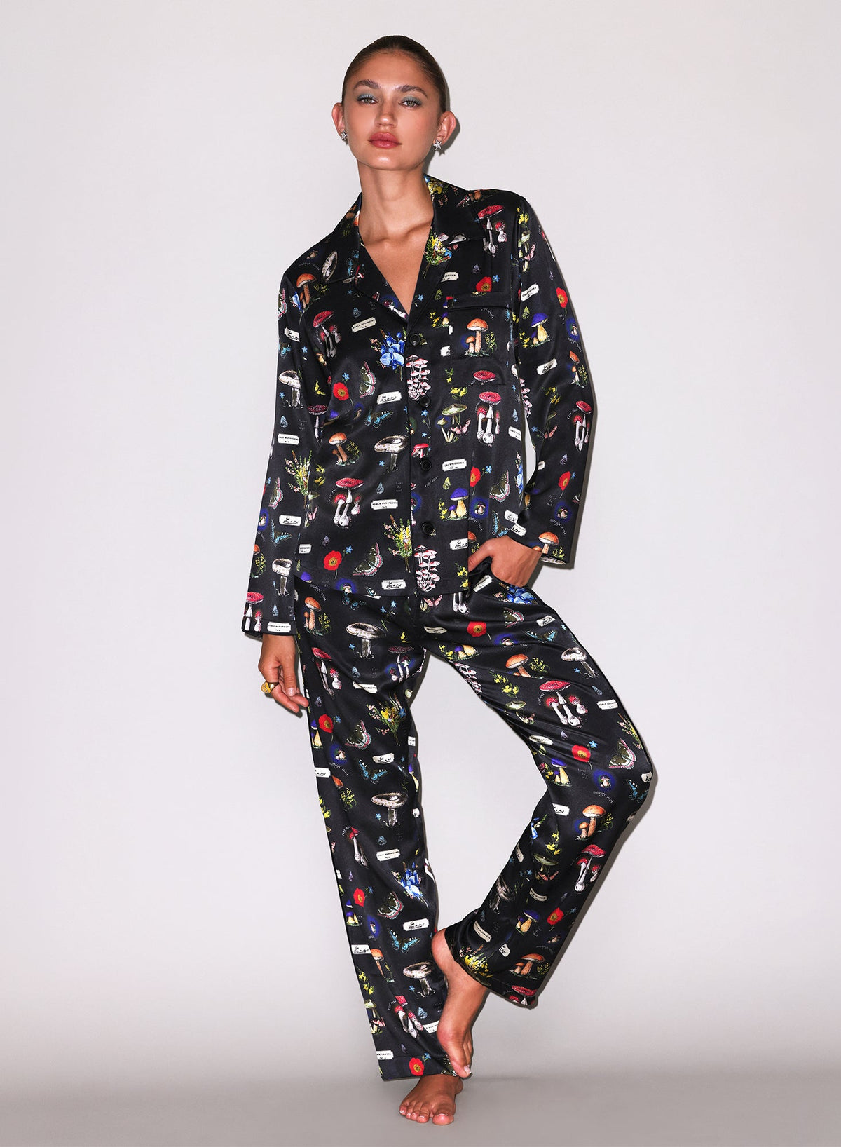 Black Magical Mushroom Print PJ Top - Fleur du Mal
