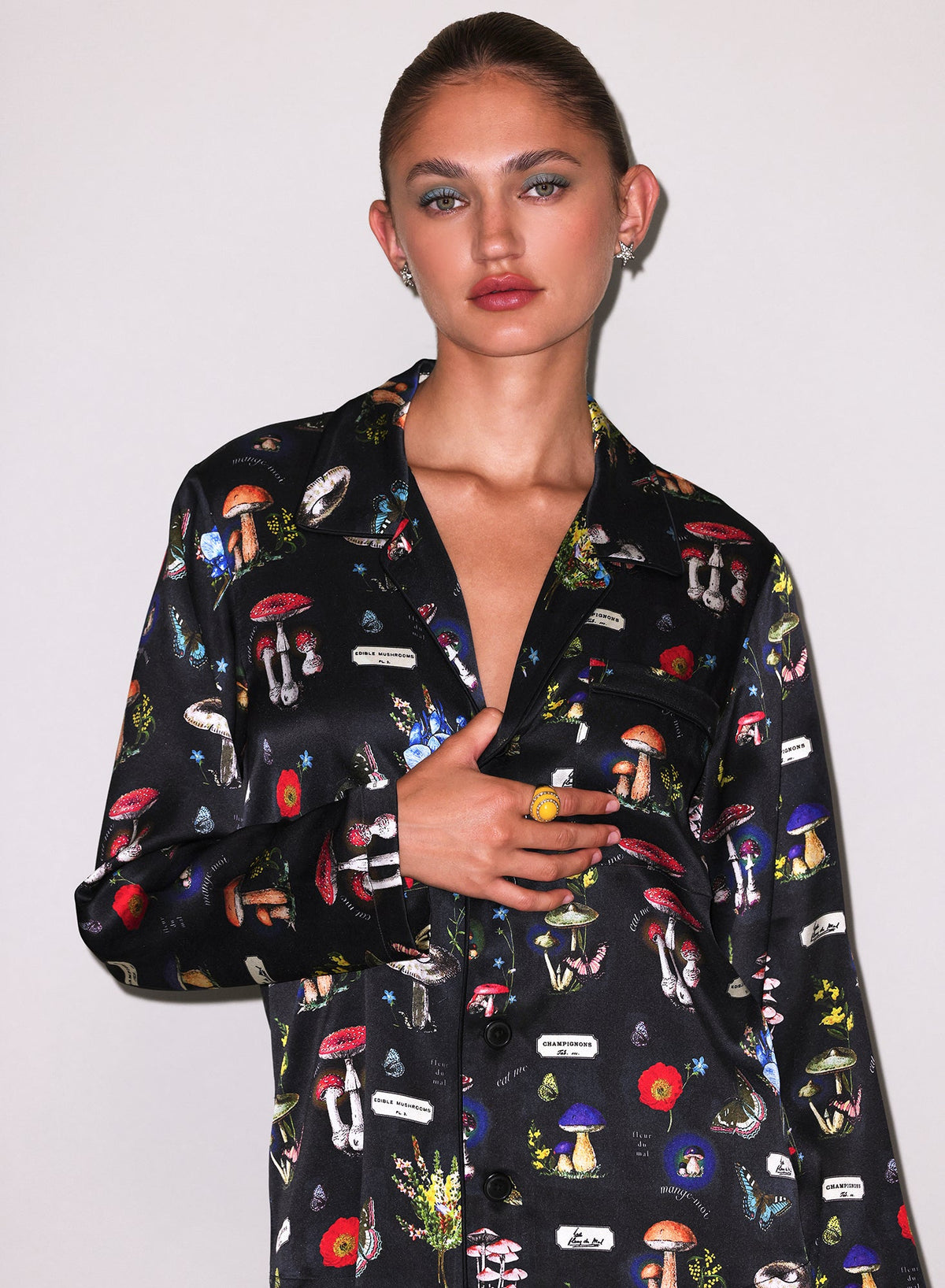Black Magical Mushroom Print PJ Top - Fleur du Mal