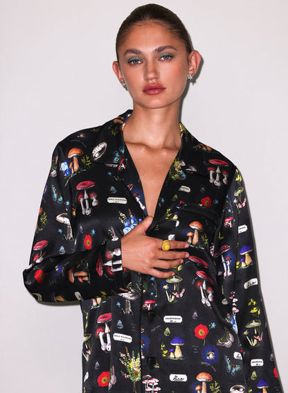 Black Magical Mushroom Print PJ Top - Fleur du Mal