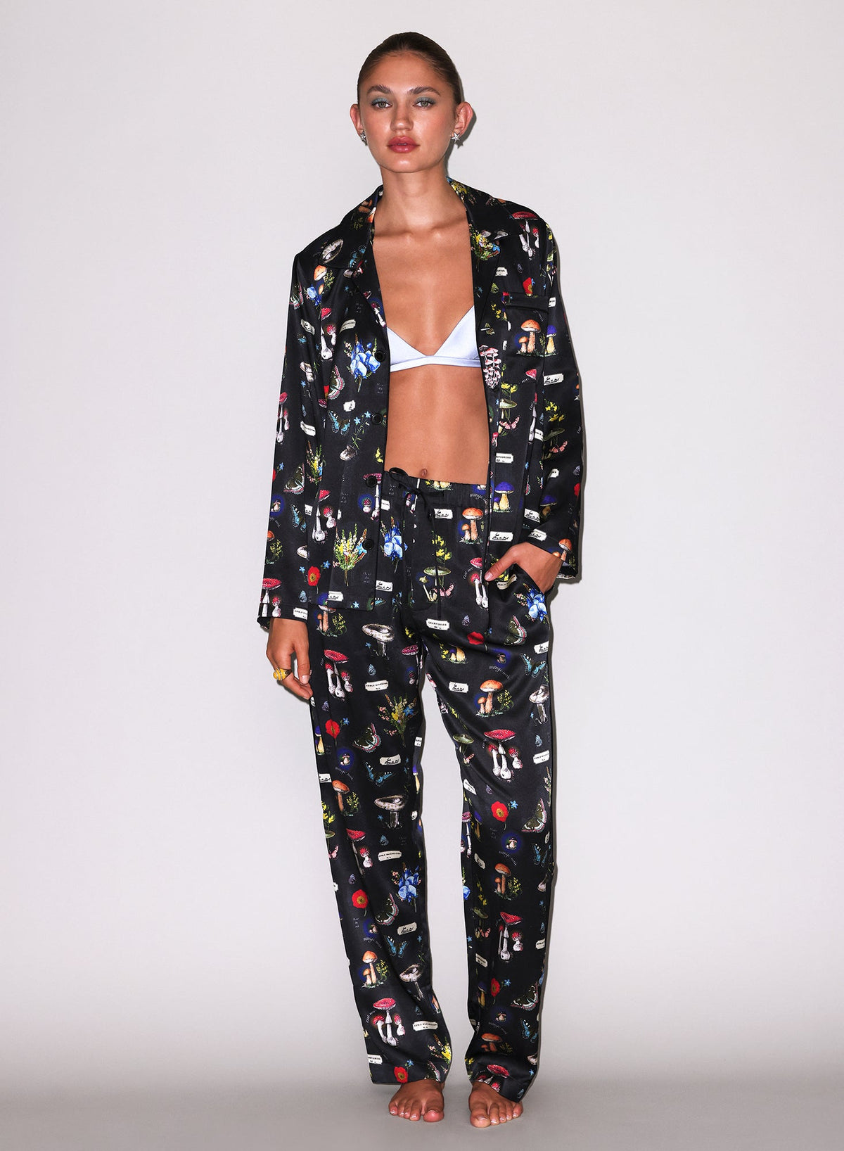Black Magical Mushroom Print PJ Top - Fleur du Mal