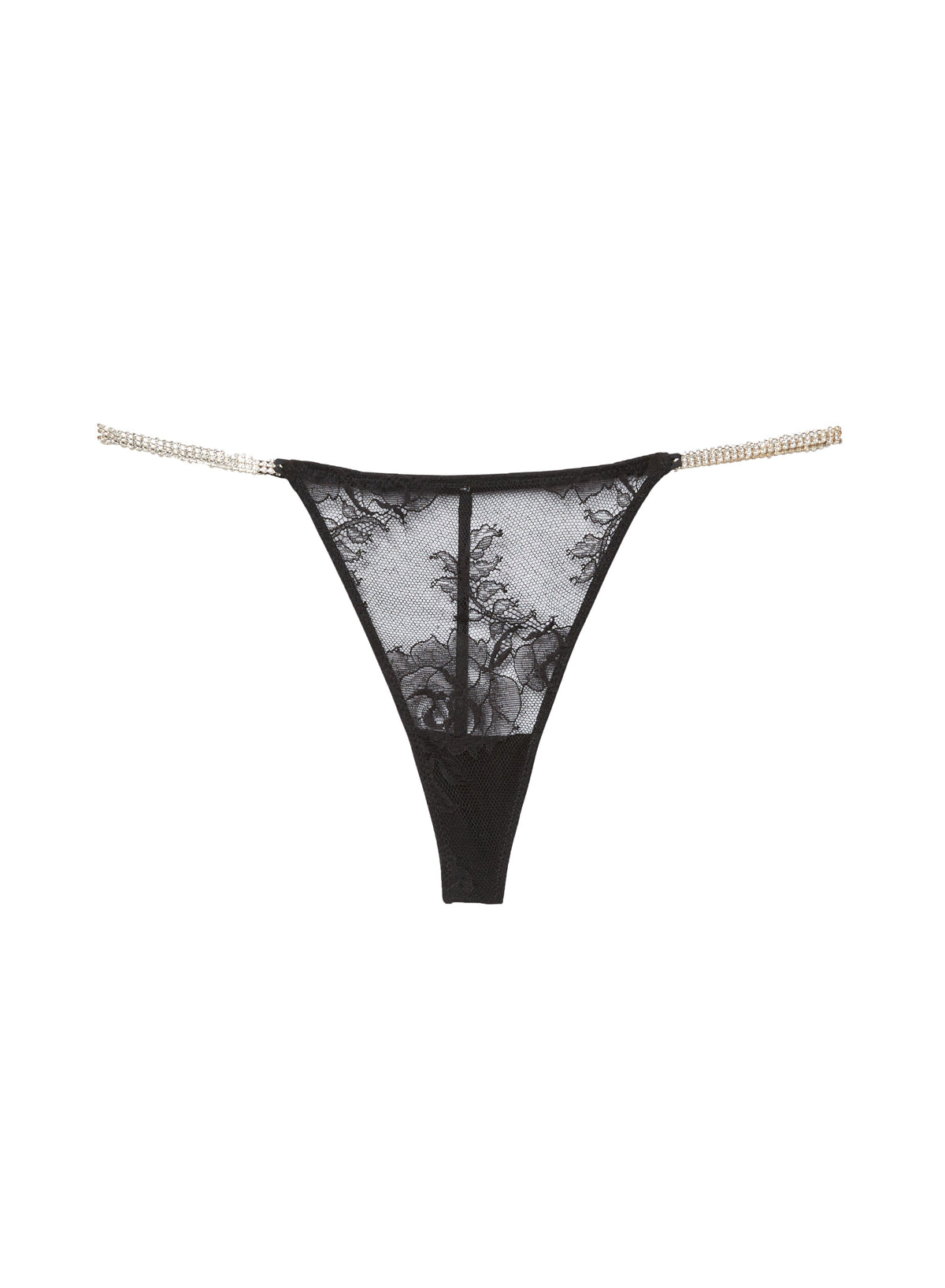Black Crystal Bouquet Lace V-String - Fleur du Mal