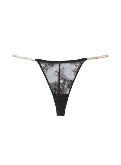 Black Crystal Bouquet Lace V-String - Fleur du Mal