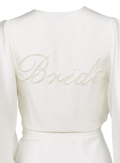 Ivory Bride Embroidered Angel Sleeve Robe - Fleur du Mal