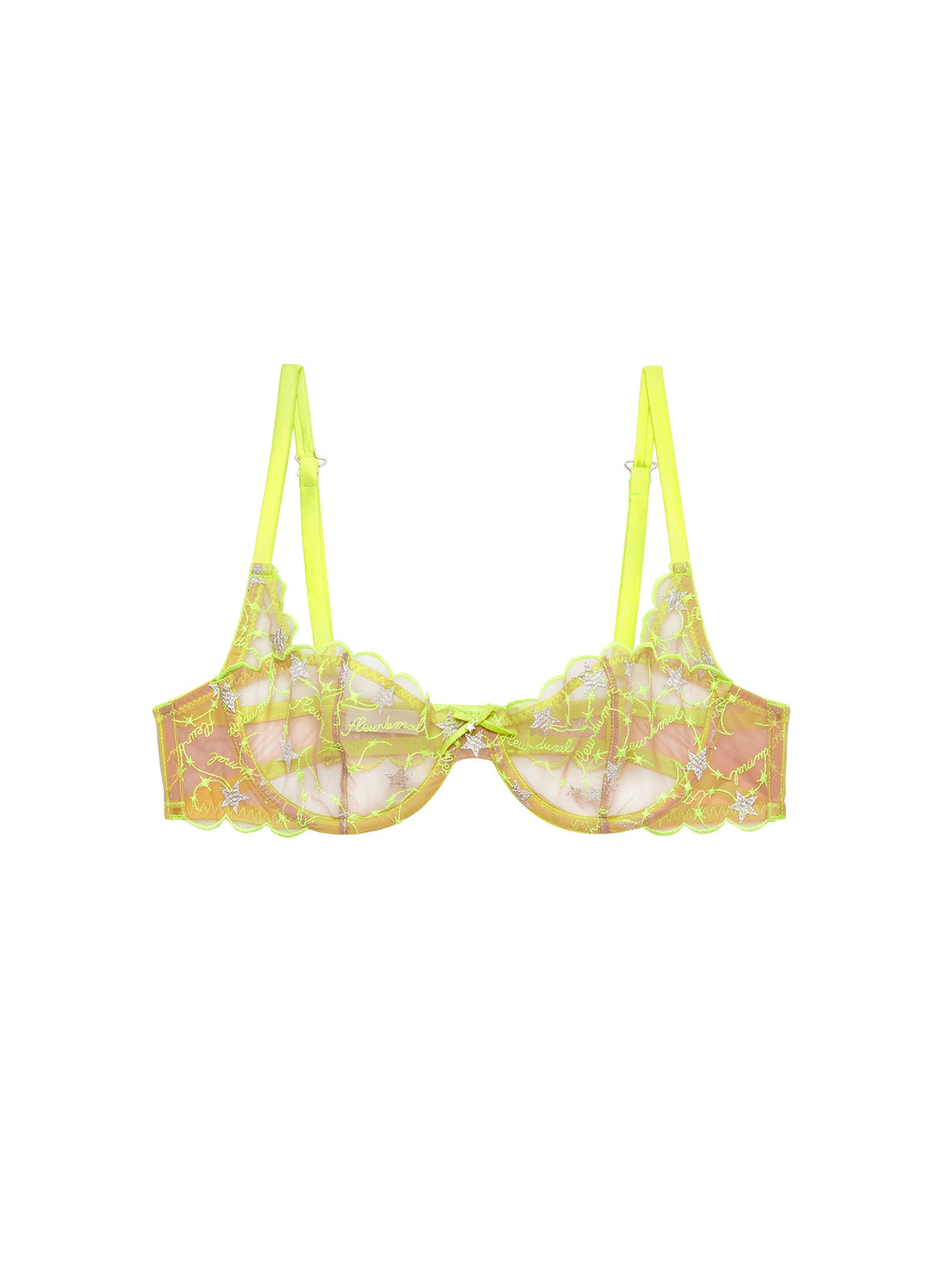 Neon Yellow Étoile Embroidery Balconette Bra - Fleur du Mal