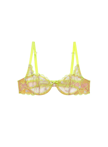 Neon Yellow Étoile Embroidery Balconette Bra - Fleur du Mal