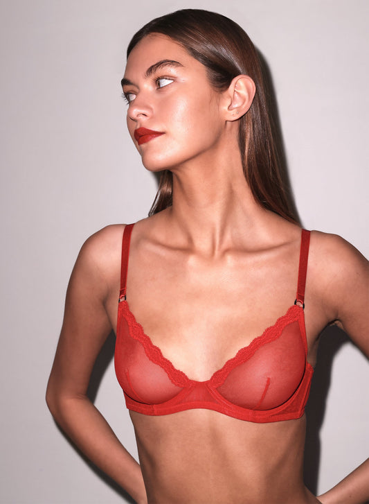 Red Sheer Tulle Demi Bra - Fleur du Mal