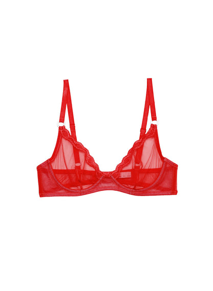 Red Sheer Tulle Demi Bra - Fleur du Mal
