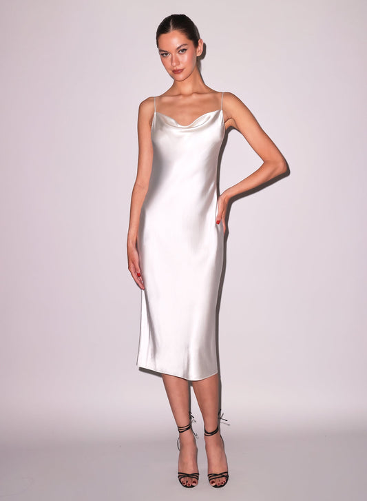 White Silk Cowl Slip Dress - Fleur du Mal