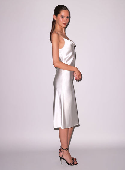 White Silk Cowl Slip Dress - Fleur du Mal