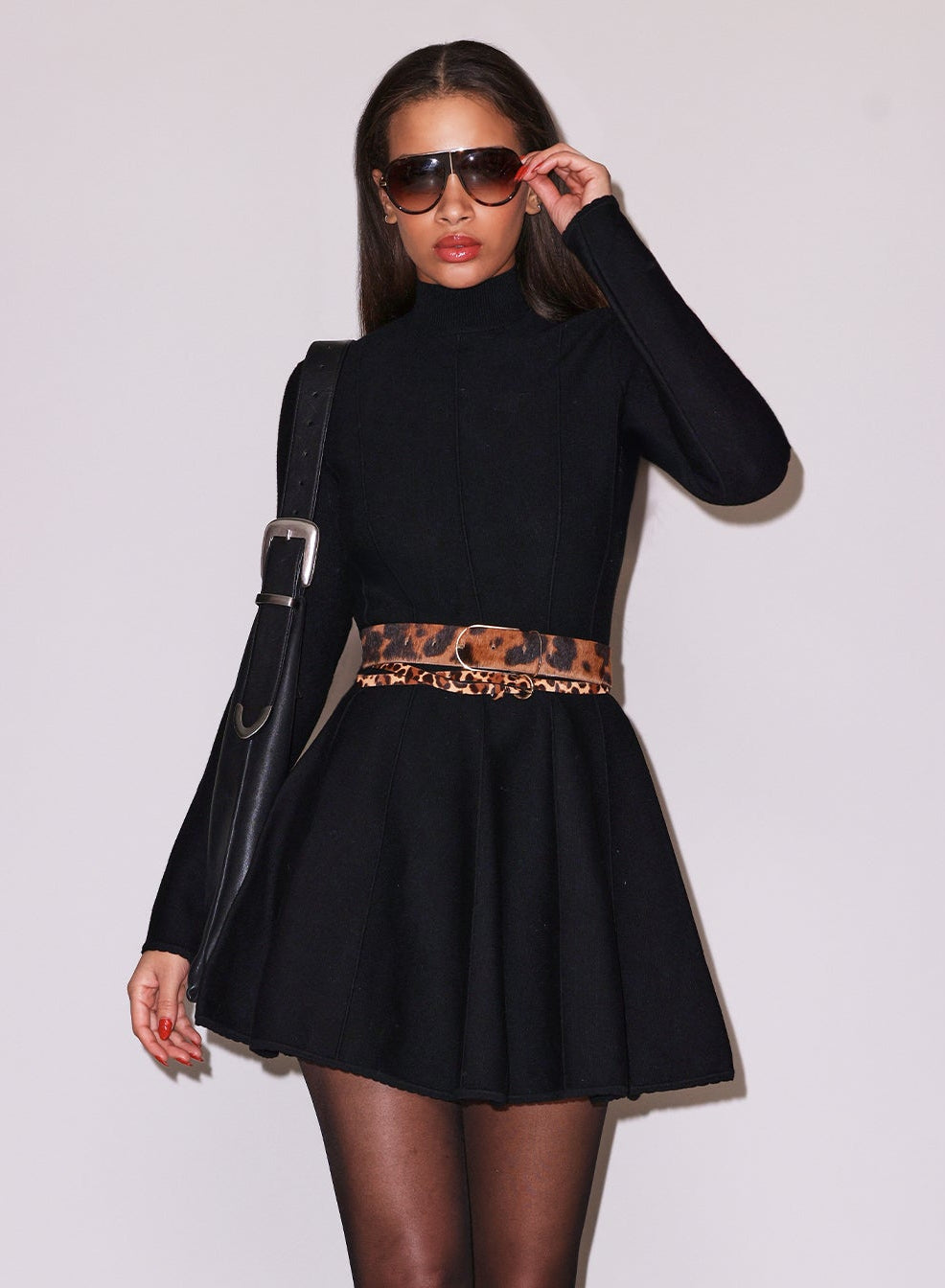 Black Long Sleeve Flared Corset Dress - Fleur du Mal