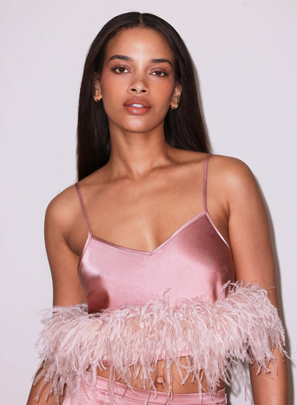Rose Pink Feather Cropped Cami - Fleur du Mal