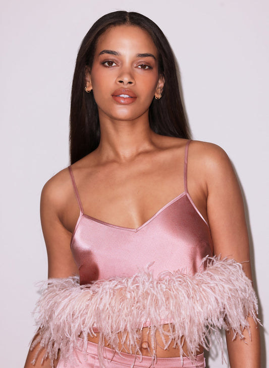 Rose Pink Feather Cropped Cami - Fleur du Mal