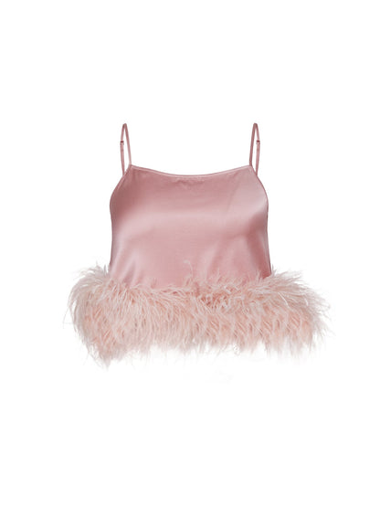 Rose Pink Feather Cropped Cami - Fleur du Mal