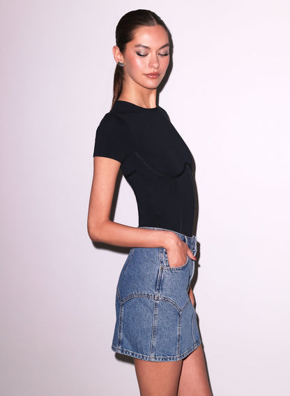 Acid Denim Blue Denim Garter Skirt - Fleur du Mal