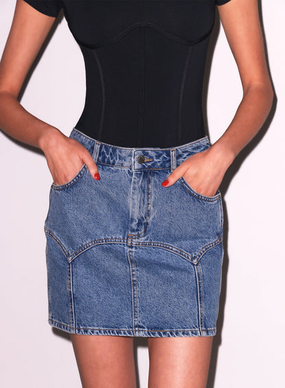 Acid Denim Blue Denim Garter Skirt - Fleur du Mal