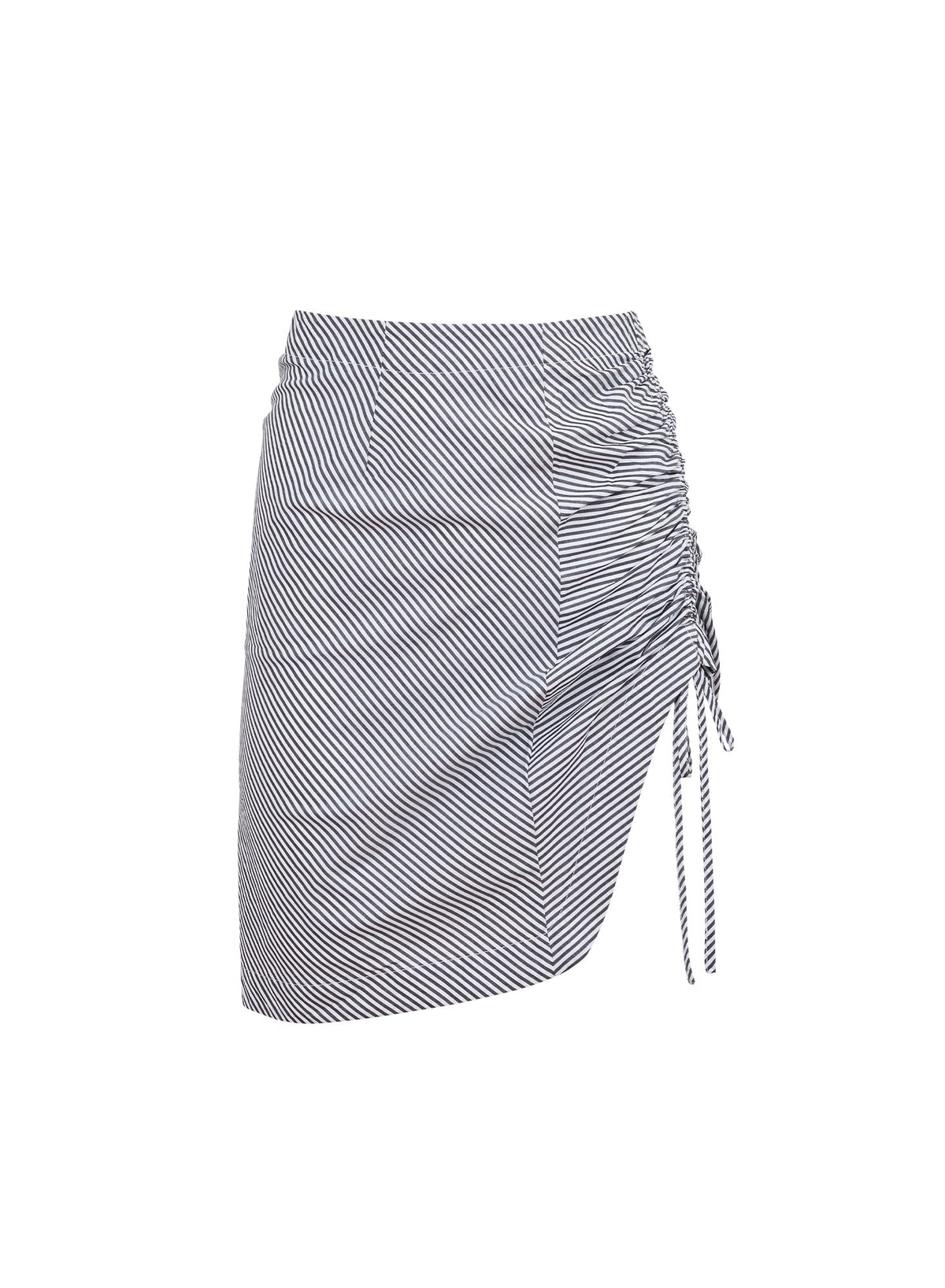 Black Stripe Poplin Draped Ruched Skirt - Fleur du Mal