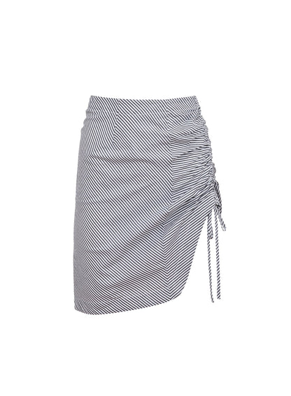 Black Stripe Poplin Draped Ruched Skirt - Fleur du Mal