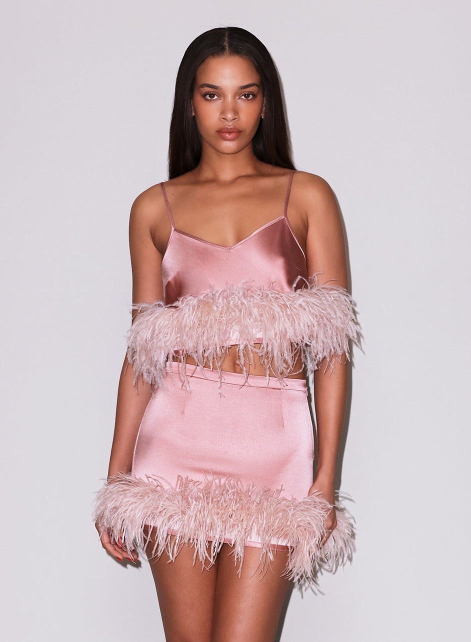 Rose Pink Feather Mini Skirt - Fleur du Mal