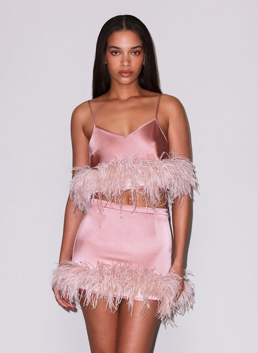 Rose Pink Feather Mini Skirt - Fleur du Mal