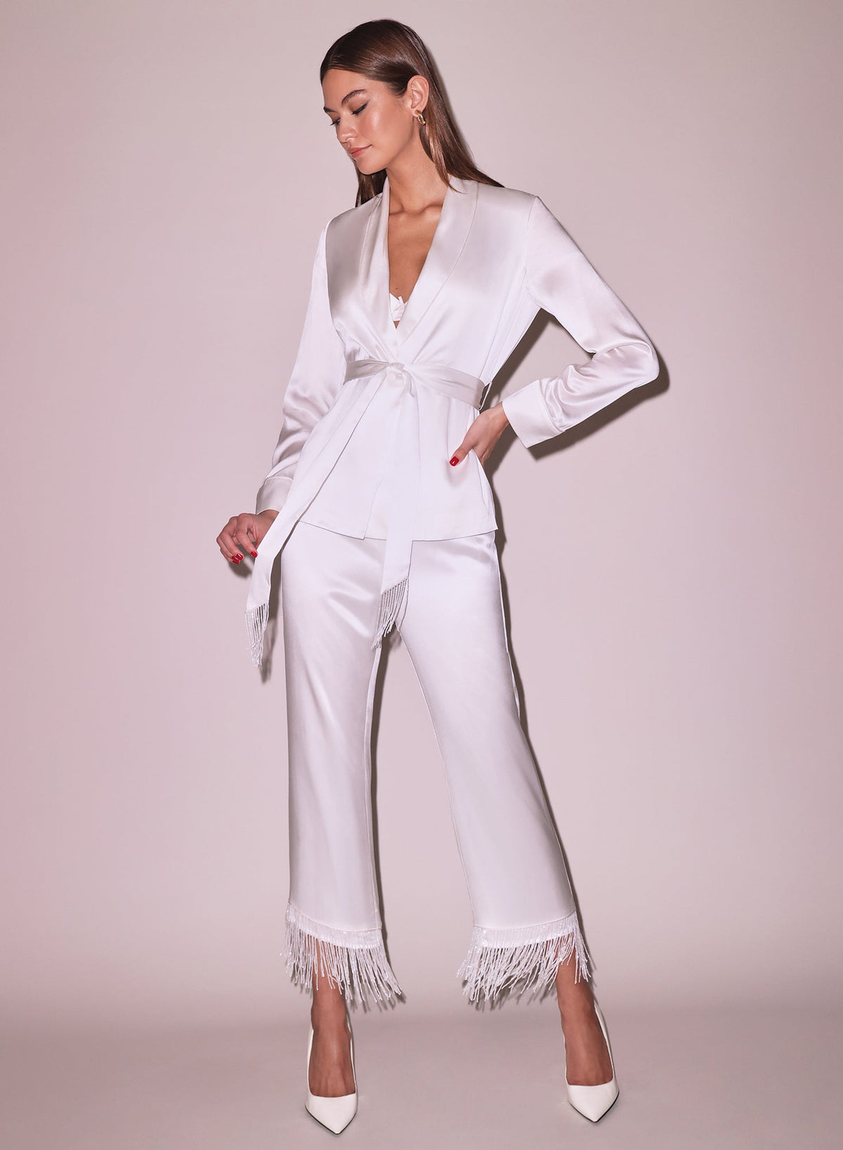 Ivory Bianca Fringe Silk Pant - Fleur du Mal
