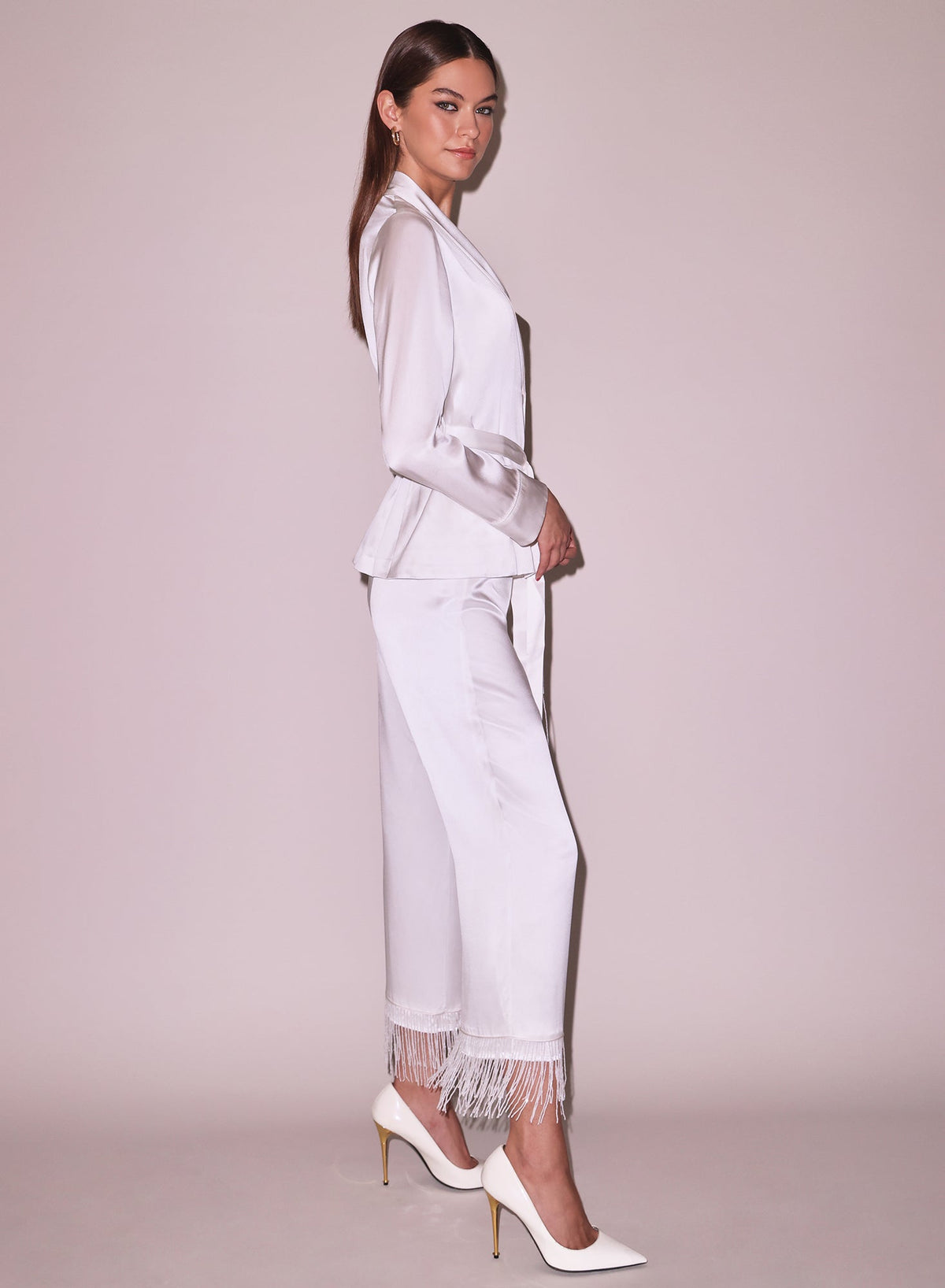 Ivory Bianca Fringe Silk Pant - Fleur du Mal