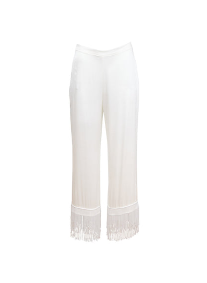 Ivory Bianca Fringe Silk Pant - Fleur du Mal