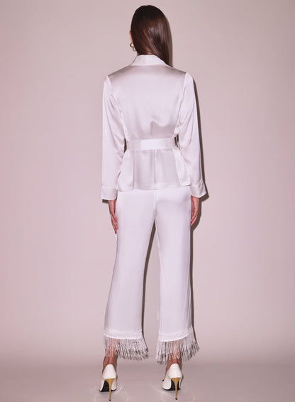 Ivory Bianca Fringe Silk Pant - Fleur du Mal